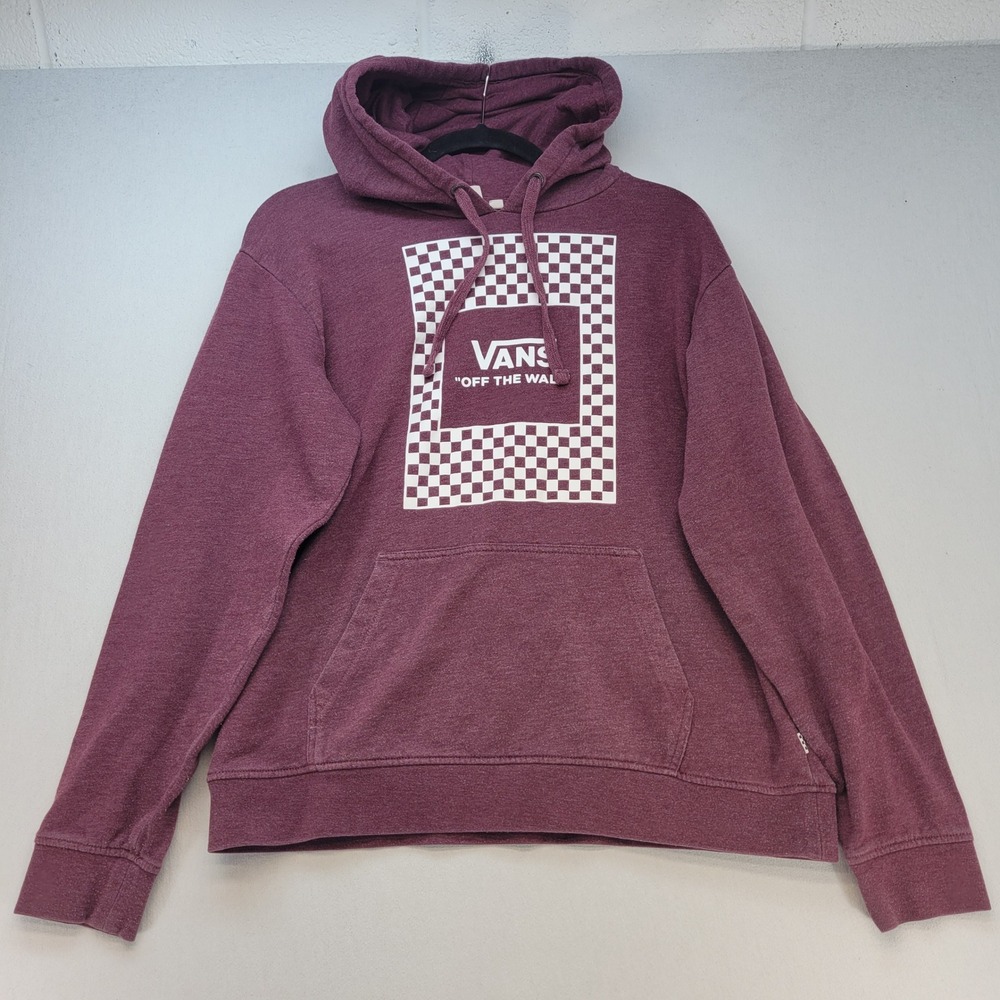 Vans Hoodie Mens Large Burgundy Checkerboard Logo Graphic Pullover Sweatshirt